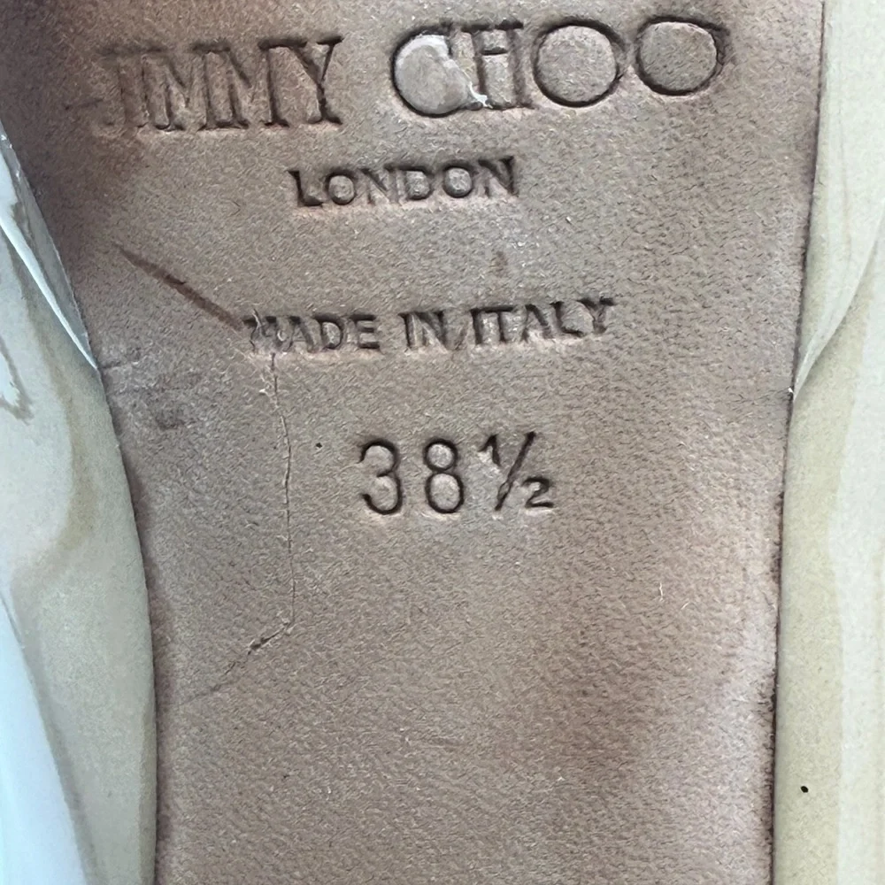 Jimmy‎ Choo Luna Peep-Toe Platform Pumps Nude Patent Leather Size 8.5 (38.5)